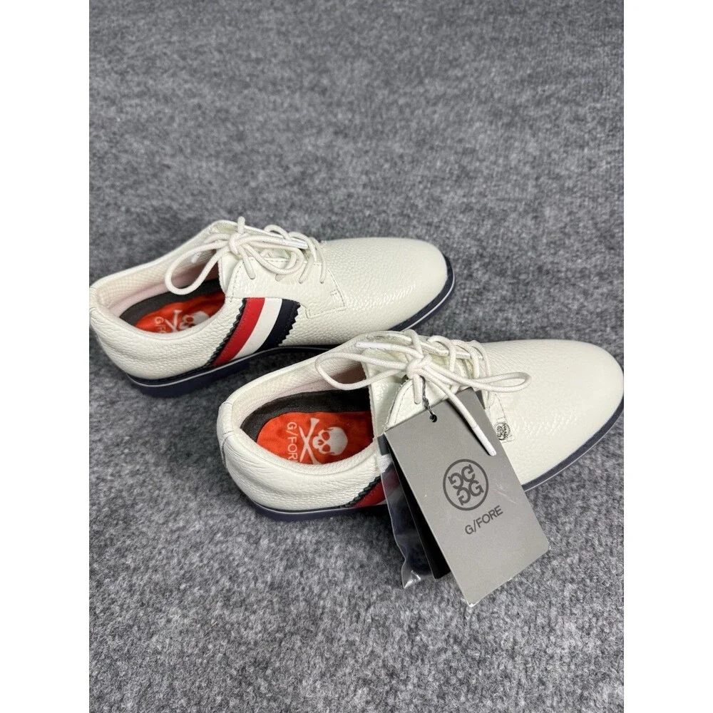 G/FORE G.112 Women’s Leather Saddle‑Stripe Golf Shoes–White/Navy/Red–Sz 5.5 New